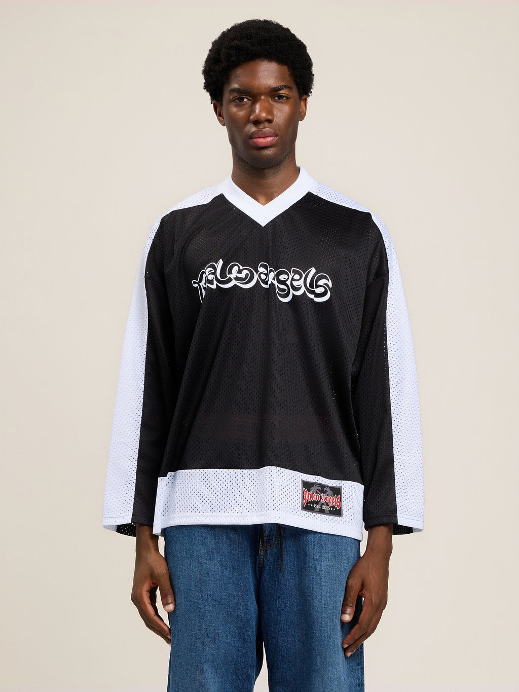 Thai Logo Mesh Loose Long-Sleeved T-Shirt